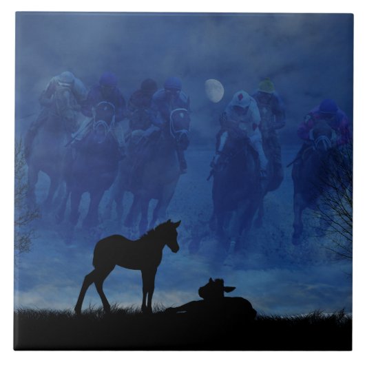 2つのサラブレッド競走馬フォールセラミックタイル タイル (正面)