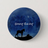 2つのサラブレッド競走馬敵のラウンドピンボタン 缶バッジ (正面)