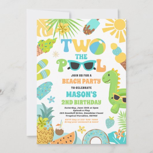 2つのザプールサマー2ndバースデープールパーティー 招待状 (正面)