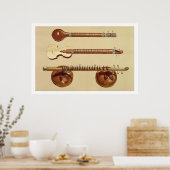 2つのシタールとラドラのヴィーナ,インディアン, 'ミュージカル ポスター (キッチン)