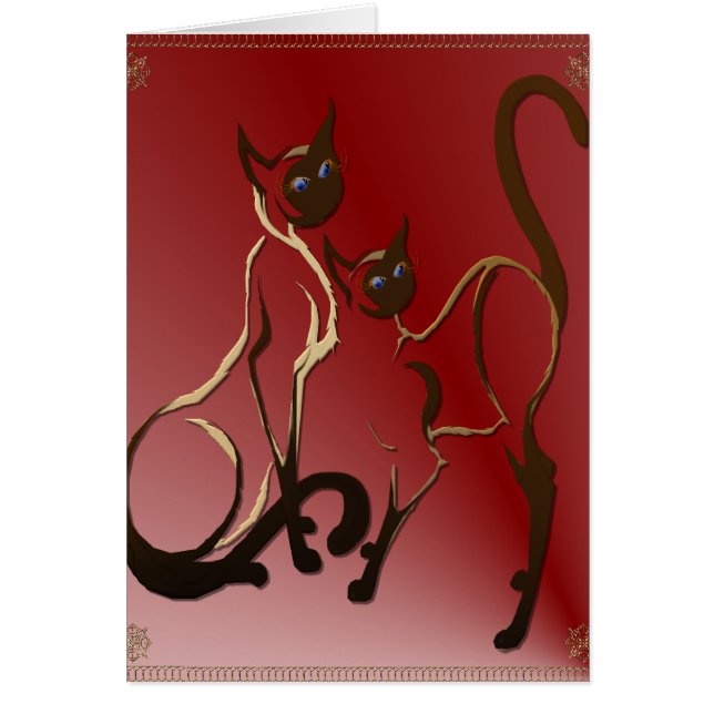 2つのシャムの猫ちゃんカード (正面)