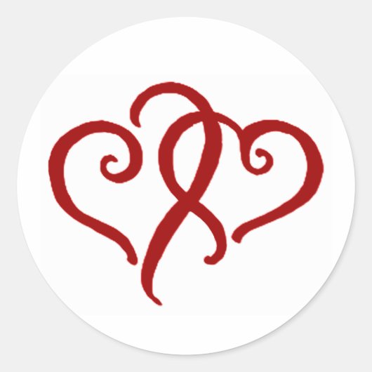 2つのシンプル赤いハート ラウンドシール (正面)