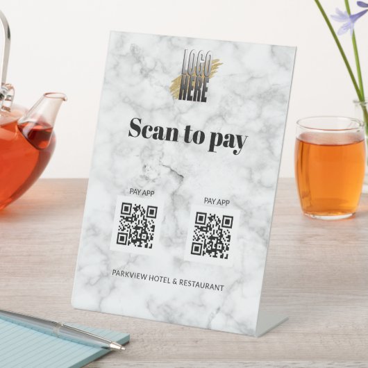 2つのシンプルQRコードを支払うロゴのスキャン大理石アプリを支払う 台座サイン (インサイチュ)