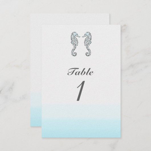 2つのシーホースエレガントビーチ結婚式テーブル番号 招待状 (正面/裏面)