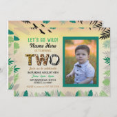 2つのジャングル2nd誕生日パーティーサファリ動物園の写真 招待状 (正面/裏面)