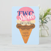 2つのスイートアイスクリームキッズセカンド誕生日 招待状 (スタンド正面)