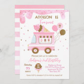 2つのスイートアイスクリームトラック2nd誕生日招待状 セーブザデート (正面/裏面)