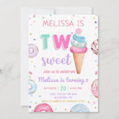 2つのスイートアイスクリームドーナツ2nd誕生日 招待状 (正面)