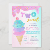 2つのスイートアイスクリーム誕生日パーティーの招待 招待状 (正面)