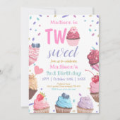 2つのスイートカップケーキ2ndバースデーキャンディパーティー 招待状 (正面)