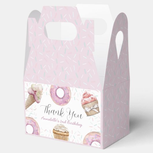 2つのスイートカップケーキ&ドーナツ女の子2nd誕生日 フェイバーボックス (オープン)