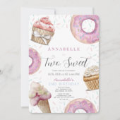 2つのスイートカップケーキ&ドーナツ女の子2nd誕生日 招待状 (正面)