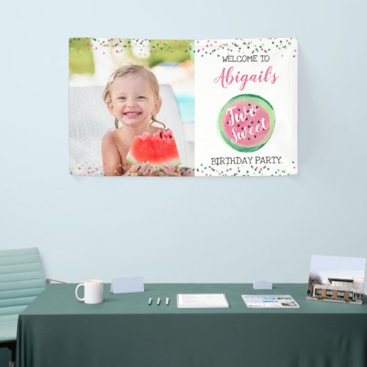 2つのスイートガールの2番目の誕生日スイカパーティー 横断幕 (トレードショー)