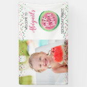 2つのスイートガールの2番目の誕生日スイカパーティー 横断幕 (縦)