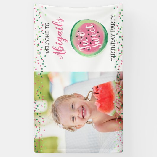2つのスイートガールの2番目の誕生日スイカパーティー 横断幕 (縦)