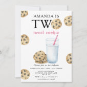 2つのスイートクッキーとミルクガールファースト誕生日 招待状 (正面)