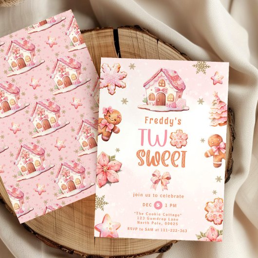2つのスイートクリスマスクッキー女の子2nd誕生日 招待状