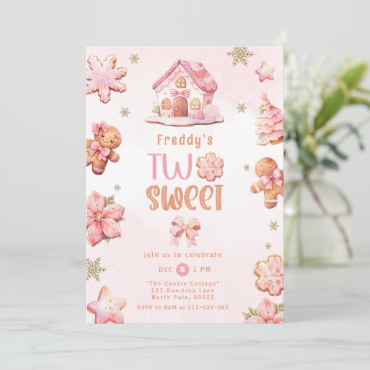 2つのスイートクリスマスクッキー女の子2nd誕生日 招待状 (スタンド正面)
