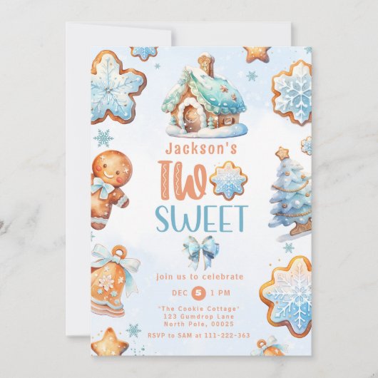 2つのスイートクリスマスクッキー男の子2歳の誕生日 招待状 (正面)