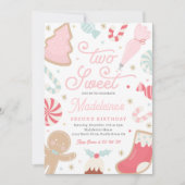 2つのスイートクリスマスクッキー2nd誕生日パーティー 招待状 (正面)