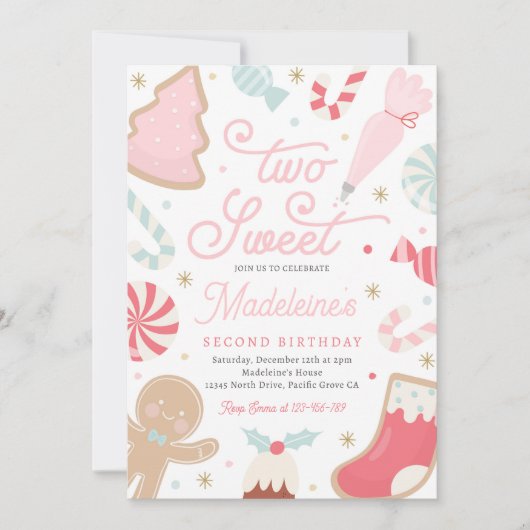 2つのスイートクリスマスクッキー2nd誕生日パーティー 招待状 (正面)