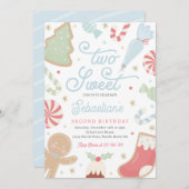 2つのスイートクリスマスクッキー2nd誕生日パーティー 招待状 (正面/裏面)
