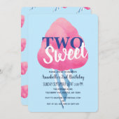 2つのスイートコットンキャンディキッズセカンド誕生日 招待状 (正面/裏面)