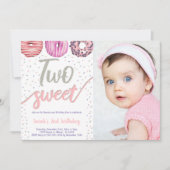 2つのスイートシルバードーナツ誕生日招待状写真 招待状 (正面)