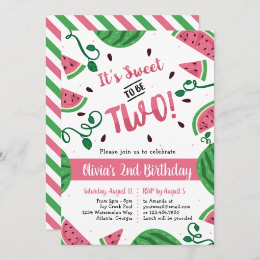 2つのスイートスイカ誕生日パーティーの招待 招待状 (正面/裏面)