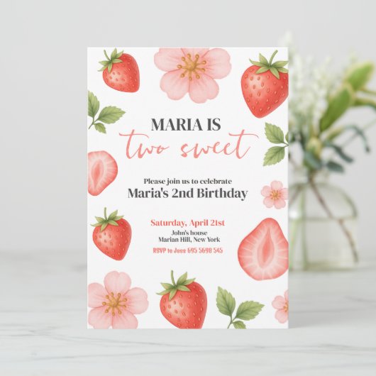 2つのスイートストロベリーセカンドバースデーパーティー 招待状 (スタンド正面)