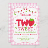 2つのスイートストロベリーピンクグリーン誕生日 招待状 (正面/裏面)