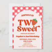 2つのスイートストロベリーレッドピンク2nd誕生日パーティー 招待状 (正面)