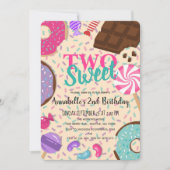 2つのスイートトリートカワイキッズセカンド誕生日 招待状 (正面)
