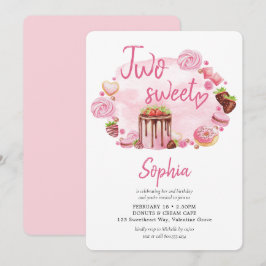 2つのスイートドーナッツマカロントリートセカンドバースデー 招待状