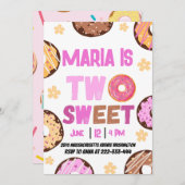 2つのスイートドーナツの女の子の2番目の誕生日パーティー 招待状 (正面/裏面)