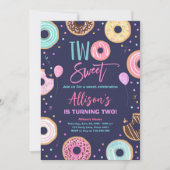 2つのスイートドーナツ水の色の女の子2番目の誕生日イン 招待状 (正面)