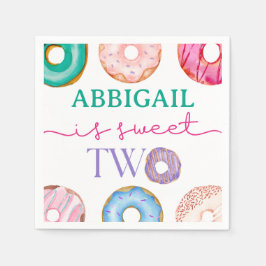2つのスイートドーナツ水の色の女の子2誕生日 スタンダードカクテルナプキン