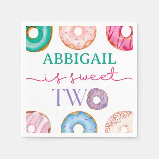 2つのスイートドーナツ水の色の女の子2誕生日 スタンダードカクテルナプキン (正面)