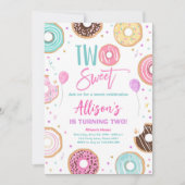 2つのスイートドーナツ水の色の女の子2誕生日 招待状 (正面)