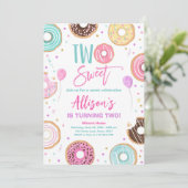 2つのスイートドーナツ水の色の女の子2誕生日 招待状 (スタンド正面)