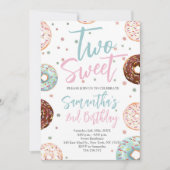 2つのスイートドーナツ水の色の女の子2誕生日 招待状 (正面)