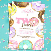 2つのスイートドーナツ2nd誕生日ガールウォーター色 招待状