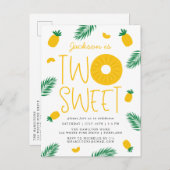 2つのスイートパイナップル2nd誕生日パーティー インビテーションポストカード (正面/裏面)