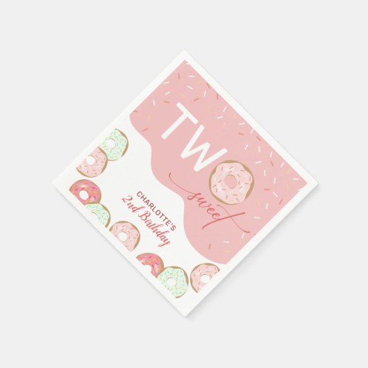 2つのスイートピンクつや消し女の子2nd誕生日 スタンダードカクテルナプキン (角)