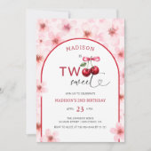 2つのスイートピンクのさくらんぼの花の第2の誕生日 招待状 (正面)