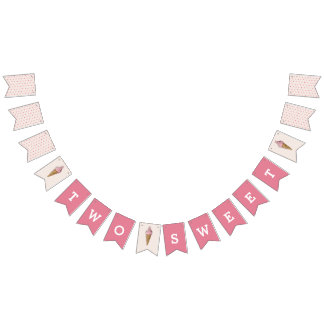 2つのスイートピンクのアイスクリームバナー バンティングフラッグ