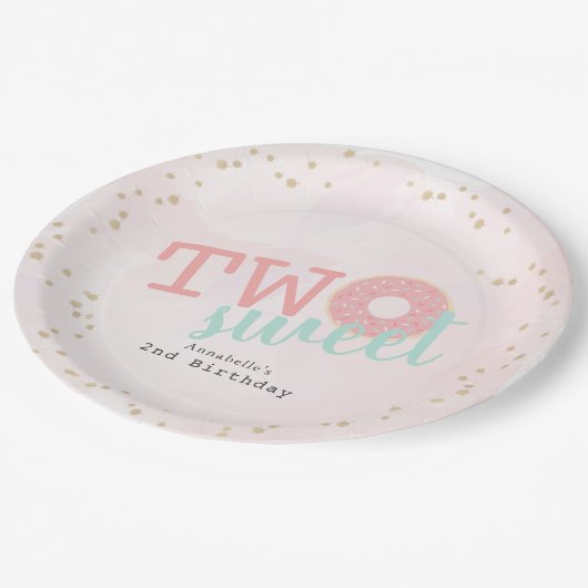 2つのスイートピンクの女の子の2番目の誕生日 ペーパープレート (アングル)