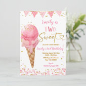 2つのスイートピンクサマーアイスクリーム第2誕生日 招待状 (スタンド正面)
