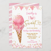 2つのスイートピンクサマーアイスクリーム第2誕生日 招待状 (正面/裏面)