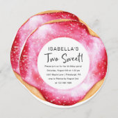 2つのスイートピンクドーナツ2nd誕生日パーティー 招待状 (正面/裏面)